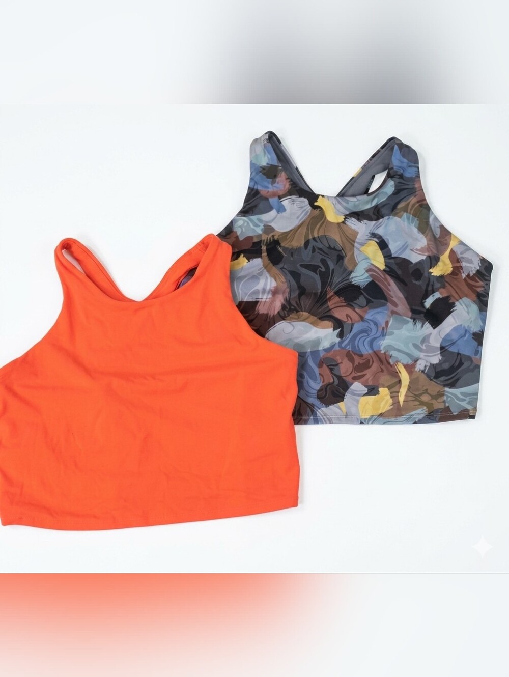 Athleta Orange Cropped Tank & Multicolor Printed Crop Set